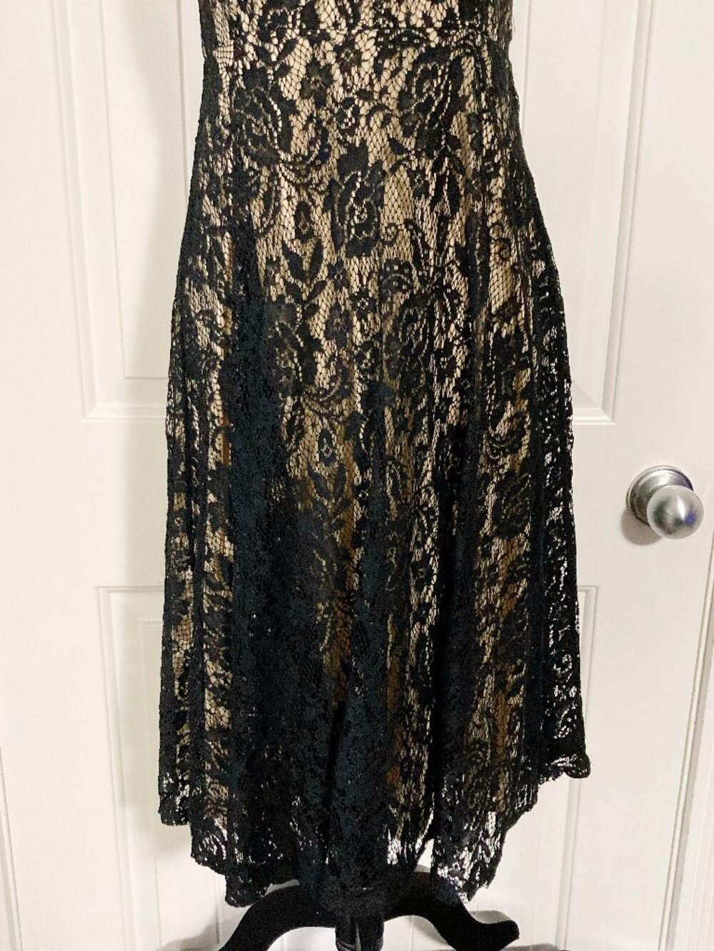 MAI TAI Black mesh floral lace a-line dress w/ beige underlay goth SMALL MEDIUM - Picture 4 of 12